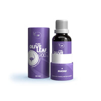 Purple olive leaf supplement bottle and canister on a white background