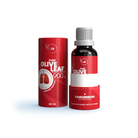 Red and white containers labeled 'Pure Olive Leaf' on a white background